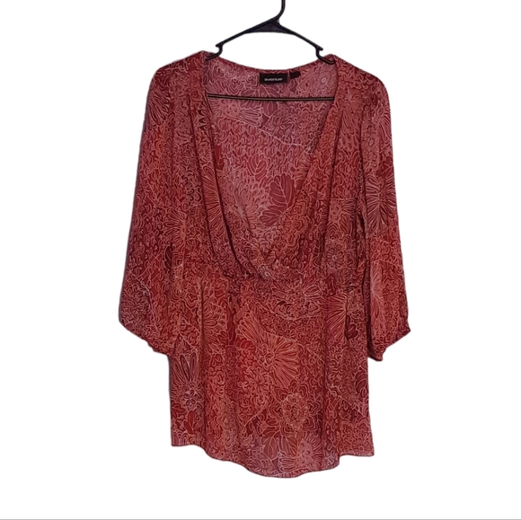 Avenue red floral tunic 100% polyester paisley pattern size woman's L 14/16 - Picture 1 of 6